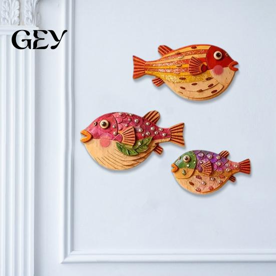 Ocean Theme Wall Art 3Pcs/Set Vintage Puffer Decoration, Coastal Wooden Fish Hanging Ornament, Nautical Decoration for Bathroom, Living Room Decor