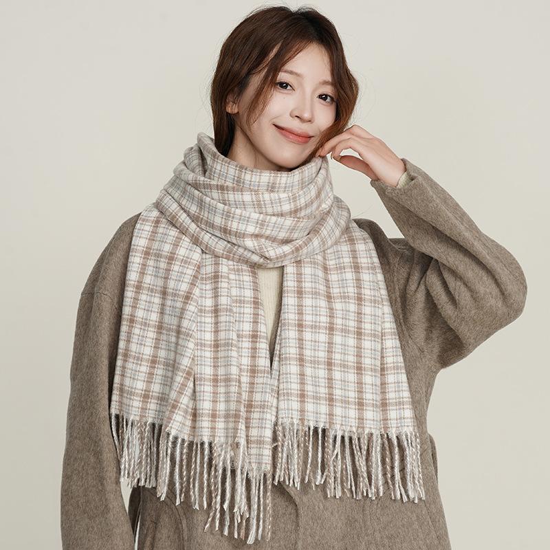 Scarf Women'S Premium Cashmere Color Plaid Warm Plaid Shawl