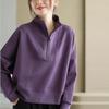 Women's Casual Loose Fit Plus Size Half-Zip Stand-Up Collar Sweatshirt - Long Sleeve Spring/Autumn Fashion Pullover Top
