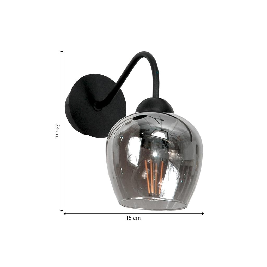 Black Wall Sconce with Graphite Glass Shade 15-233 Indi Grey