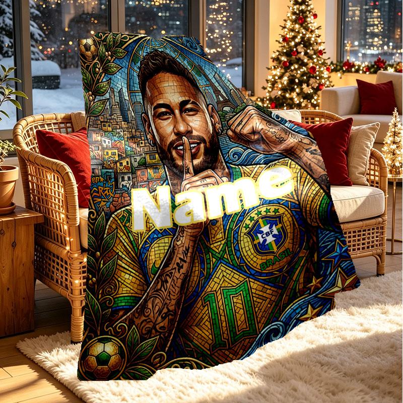Custom Name Personalized Neymar Jr Print Blanket, Home Decor, Bedroom, Sofa, Camping, Couch, Gifts for Birthday Christmas