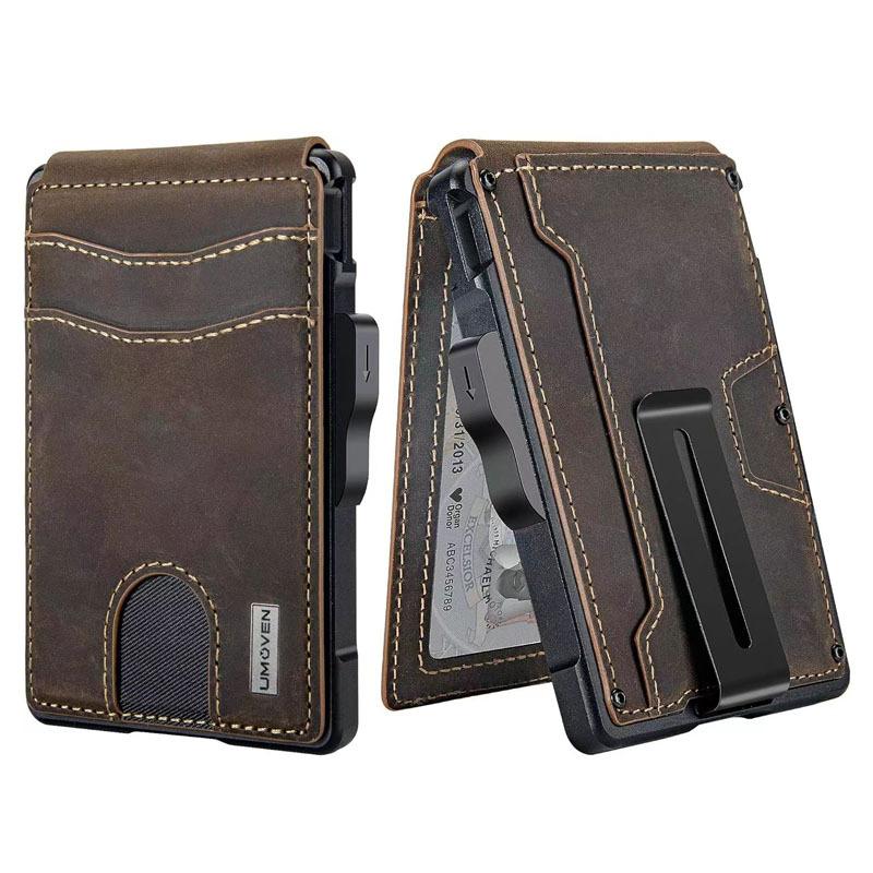 RFID Men's Leather Card Bag Metal Anti-Magnetic Automatic Bullet Card Wallet Credit Card Business Card Box Wallet