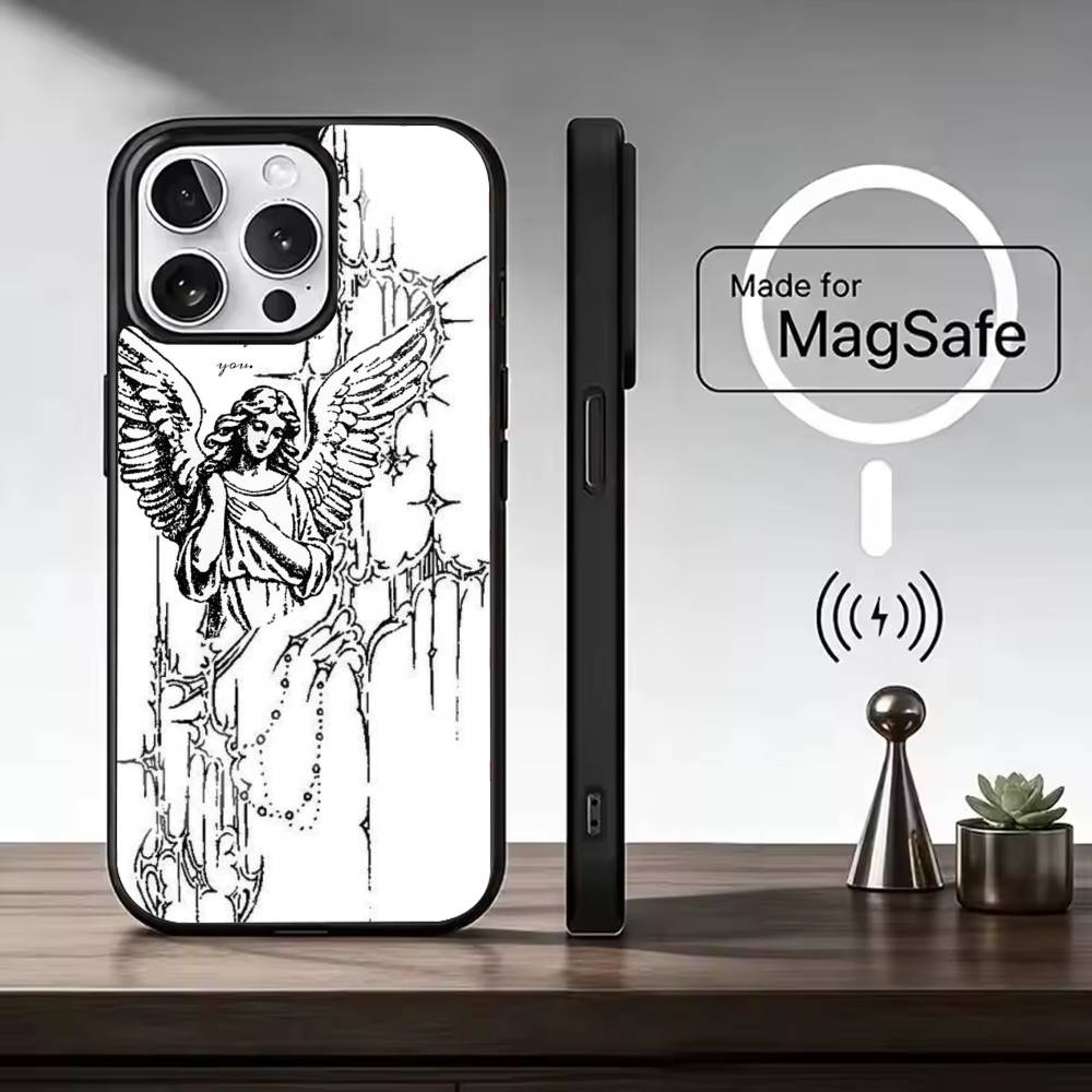 Middle Ages Retro Angel Phone Case For iPhone17,16,15,14,13,12,11 Plus,Pro Magnetic with Magsafe Wireless Charging
