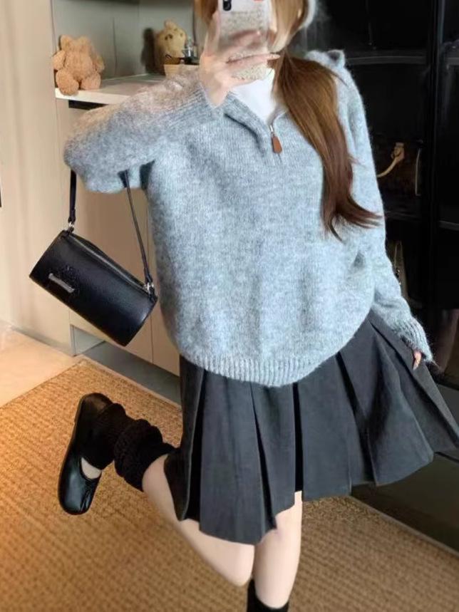 Women's Petite Korean Loose Knit Hooded Sweater - Autumn/Winter Style