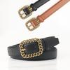 Minimalist Retro Chain Buckle Ladies Leather Belt With Alloy Clasp For Casual Wear