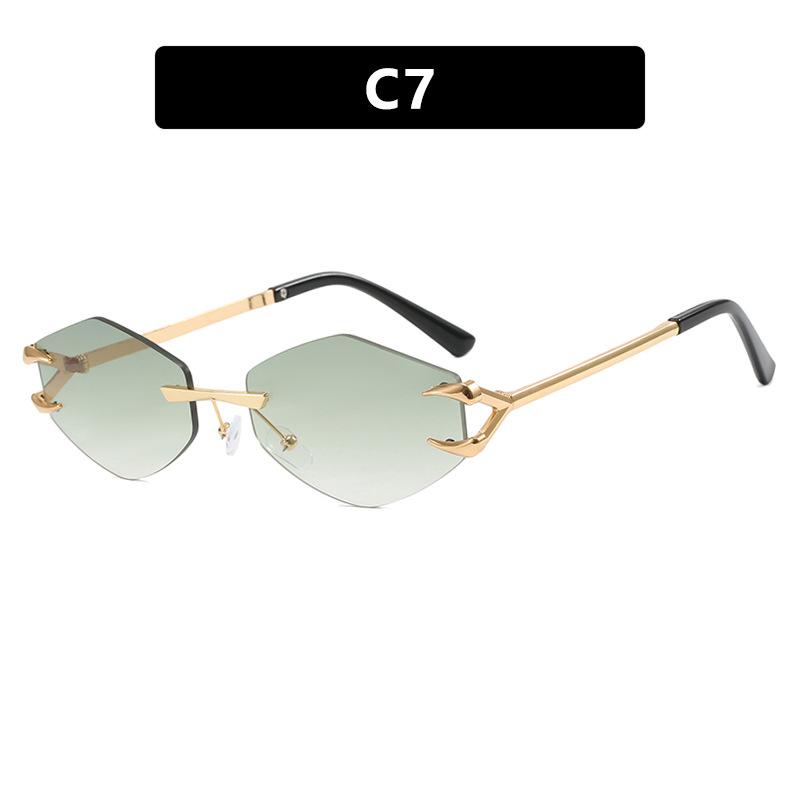 Маленькие шестиугольные солнцезащитные очки женские, роскошный бренд, металлические безободковые ромбовидные солнцезащитные очки для женщин, ретро многоугольные очки UV400