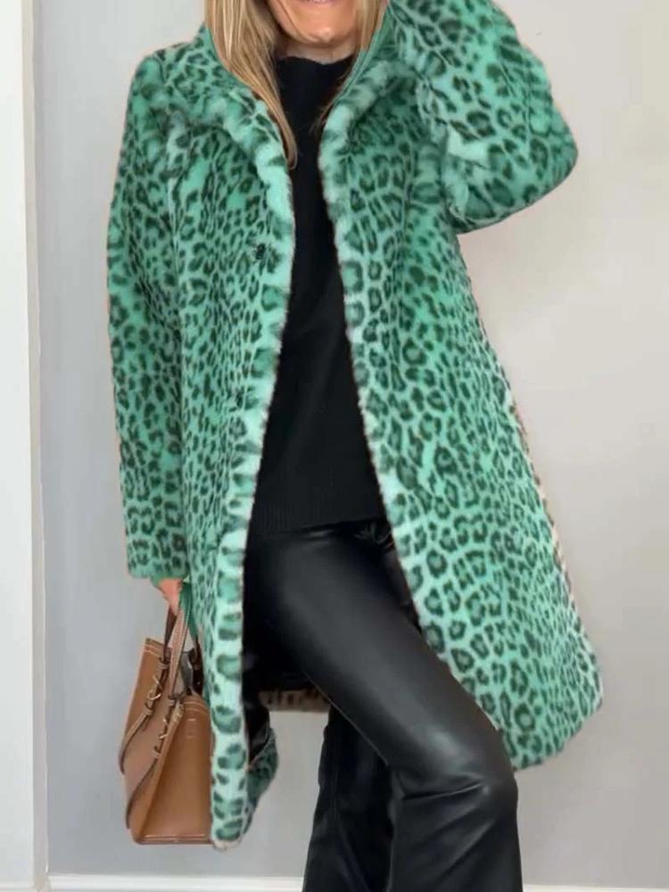 Женское длинное пальто из искусственного меха с леопардовым принтом