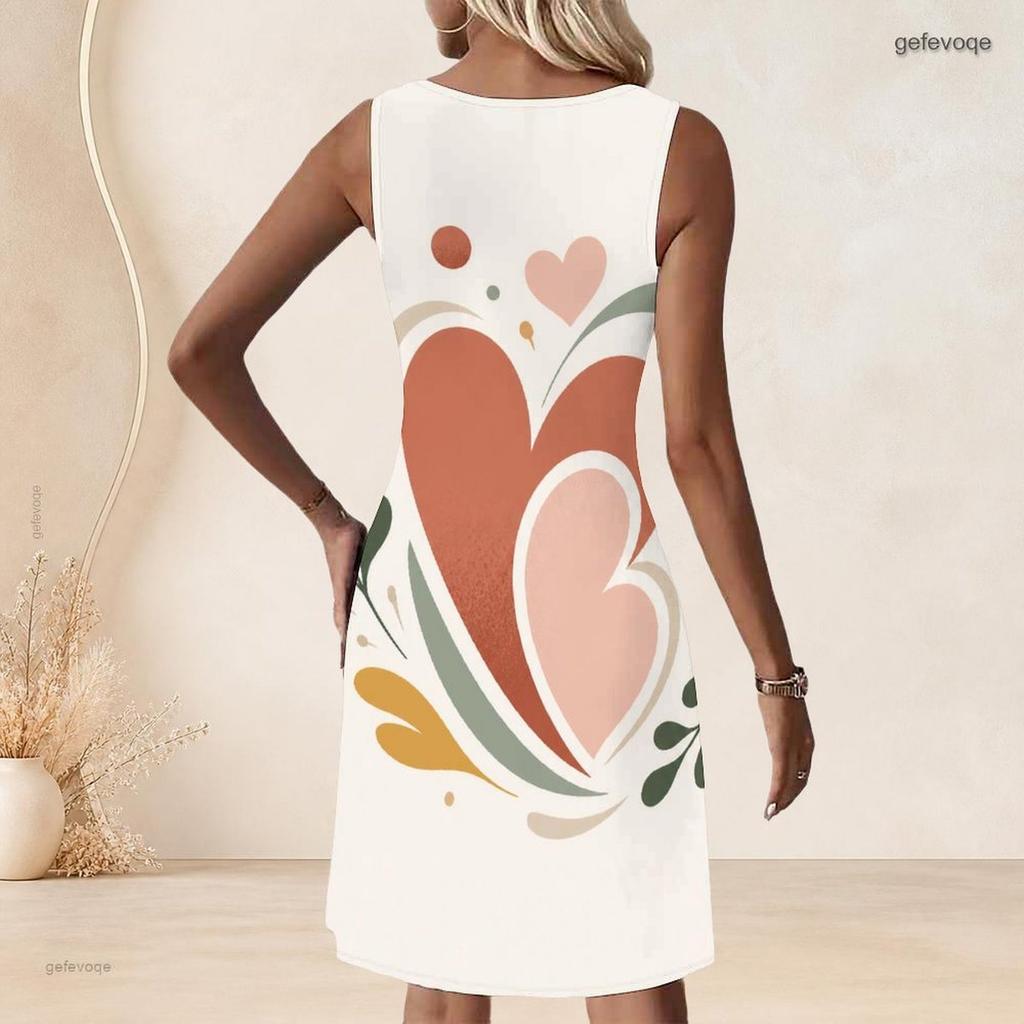 Plus Size Women Round Neck Sleeveless Tank Midi Dress Summer Daily Leisure Gown