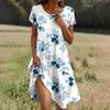 Short Sleeve Boho Dress For Women Casual Loose Fit Summer Sundress Floral Print Dress With Pockets