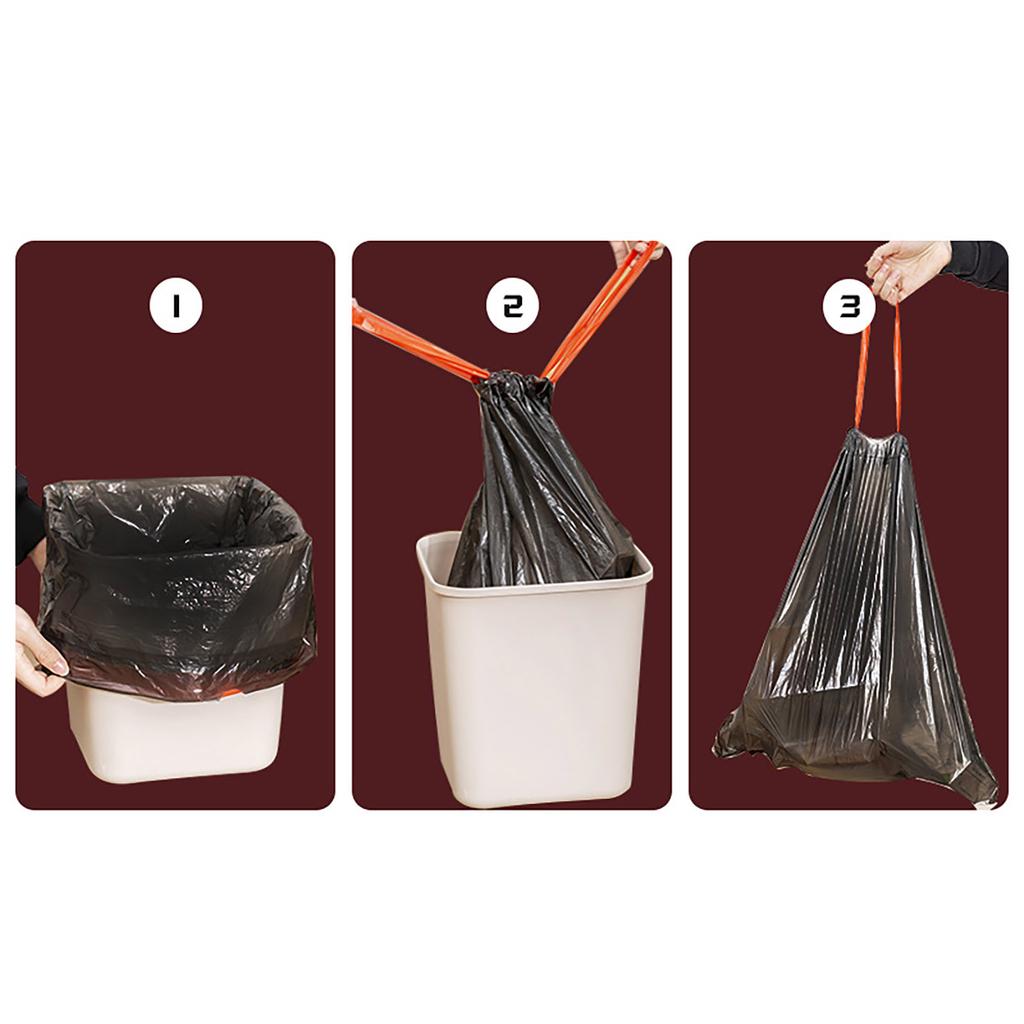 3-roll Thickened Drawcord Closed Garbage Bag Affordable Household Portable Trash Can Medium And Large Plastic Bag