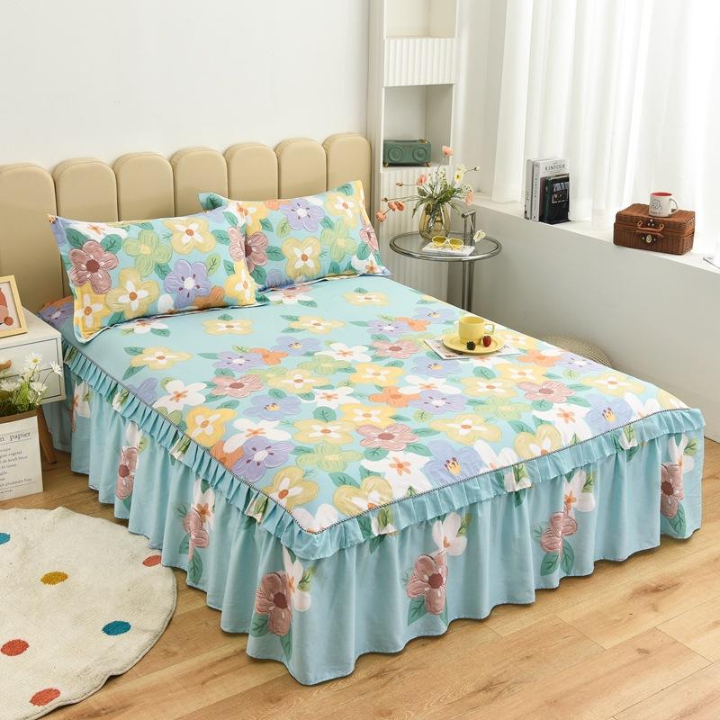 Новая хлопковая юбка-кровать с корейским принтом, хлопковая юбка-кровать, покрывало, одноместное, двойное, предметы домашнего обихода