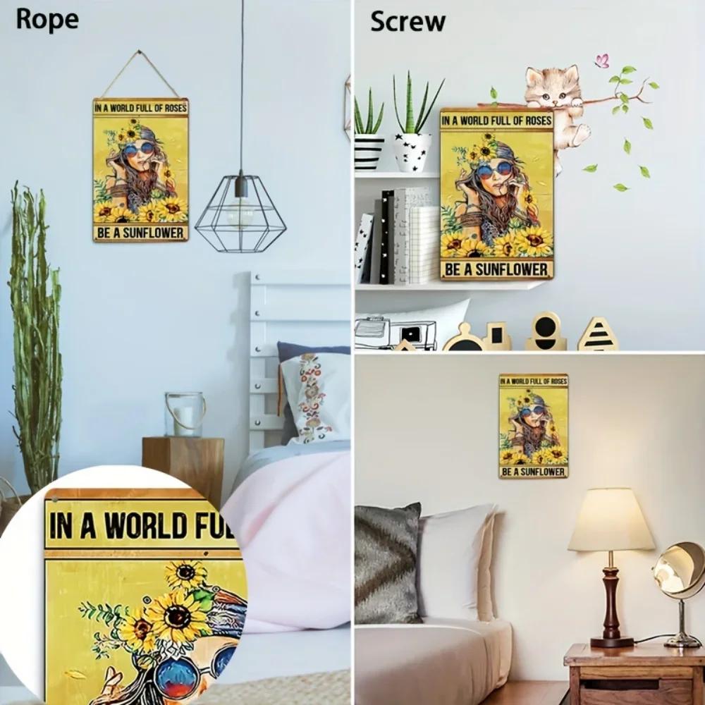 1pc Hippie Room Wall Decor Vintage Metal Sign, Sunflower Wall Decor Poster, Hippie Poster, Bathroom Decor Kitchen Sign