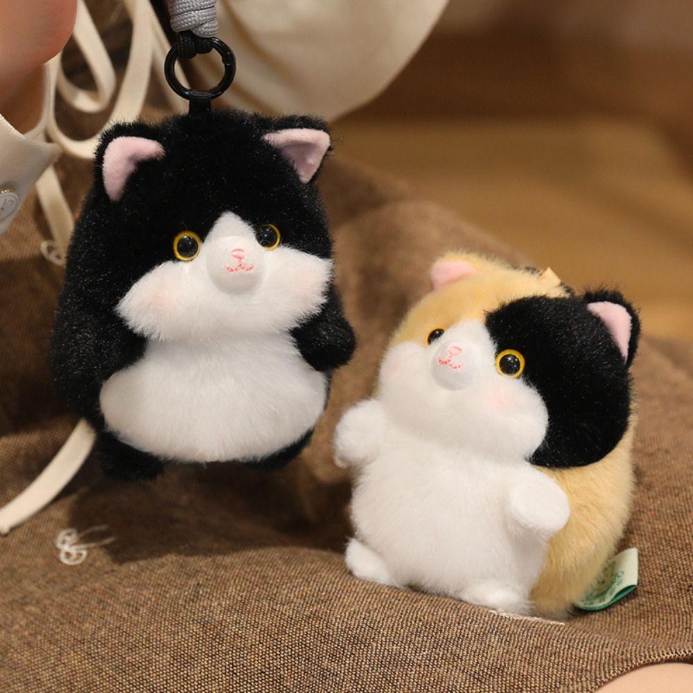 Soft Material Cat Plush Pendant Round Shape Plush Cat Keychain Cat Plush Keychain Backpack Decor