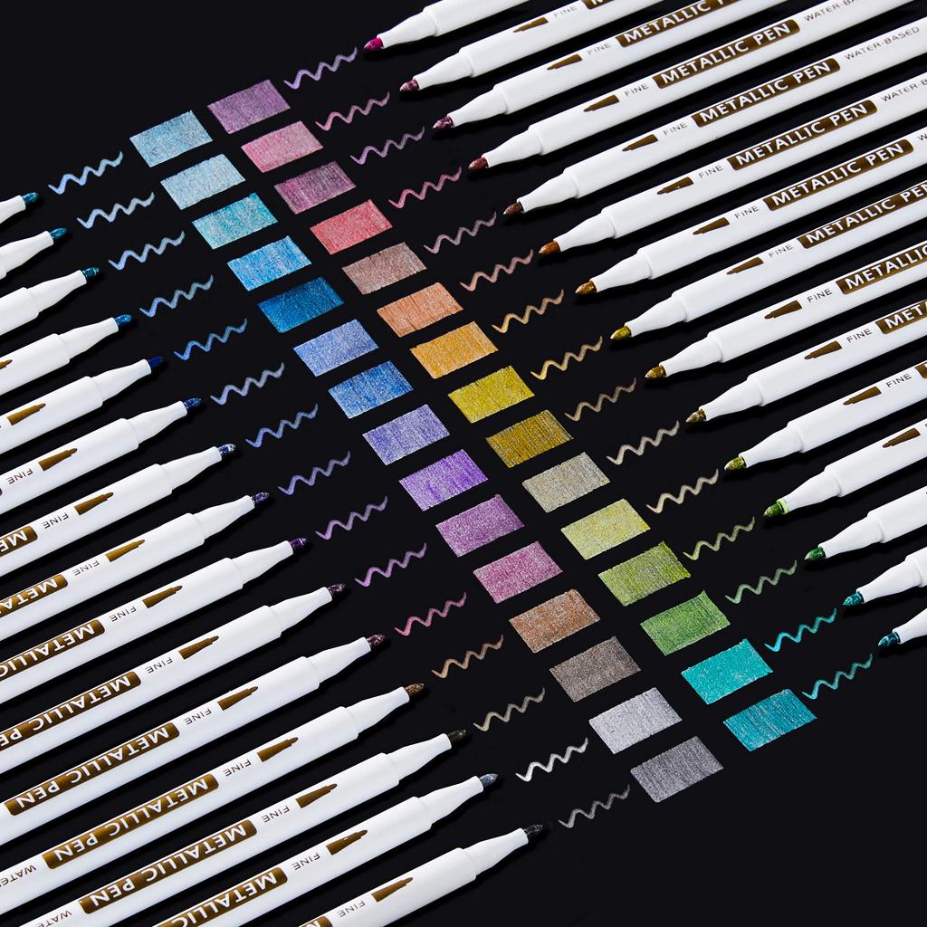 Shuttle Art Metallic Marker Set with Adult Coloring for Photo Handmade New and Surfaces such as and Perfect for Comics and Crafts Pens, 30-Color Book,