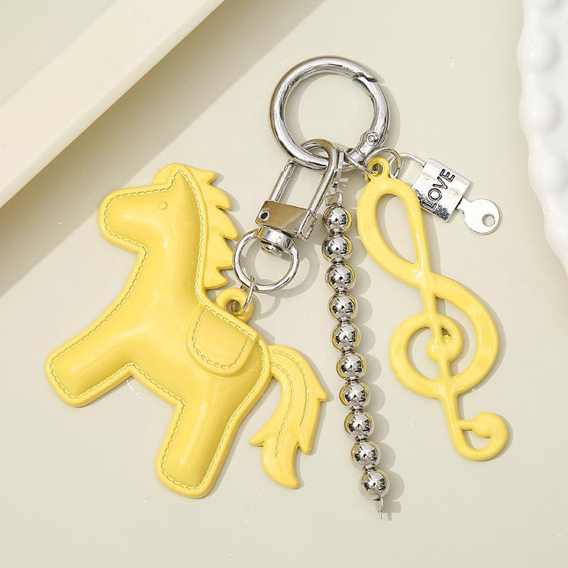 Cute Colorful Pony Musical Note Bead Pendant Keychain Creative Horses Baked Paint Alloy Backpack Decoration Pendant Accessories