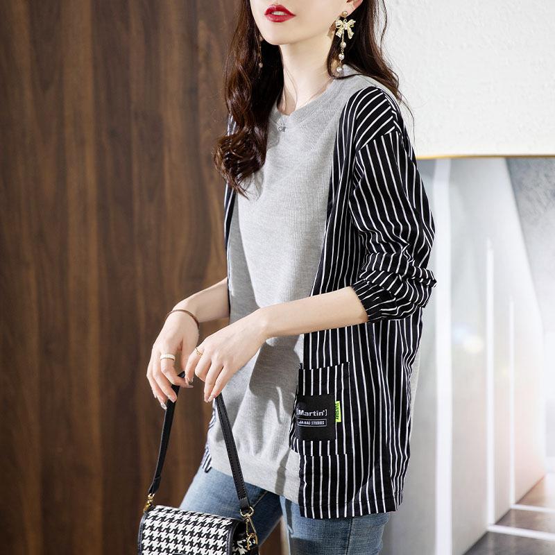 Spring, Autumn and Winter Large Size Sweatshirt Women's New Loose Slim Round Neck Top Casual Lazy Fake Two-Piece Top