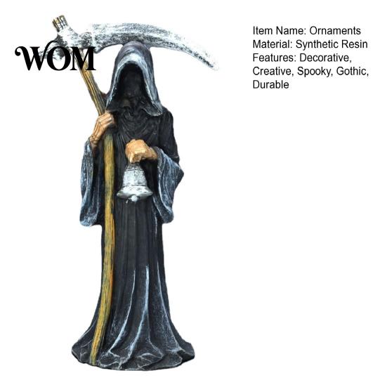 Gothic Santa Claus Figurine Grim Reaper Statue, Resin Hooded Figurine, Spooky Tabletop Ornament Mystical Outdoor Statue with Sickle And Bell