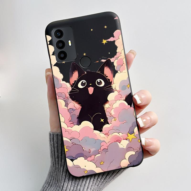 Anti-scratch Casing For TCL 30 SE/TCL 30E/TCL 306/TCL 305 Cover Soft Silicone Black Shell Golden Butterflie And Flower Pattern