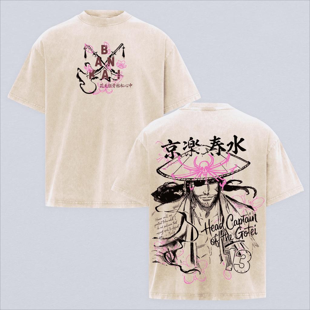 Kyoraku Shunsui BLEACH Футболка Аниме Винтажная Стиранная Y2k Оверсайз Футболка Мужская Женская Одежда Летняя С коротким рукавом Полиэстер Футболка Топы