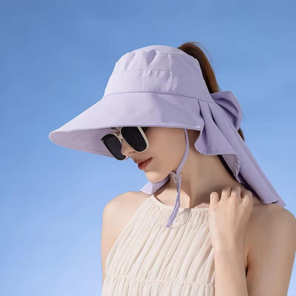 Big Bowknot Sunshade Bucket Hat with Shawl Aiti UV Fishman Hat New Design Bow Sun Hat Beach