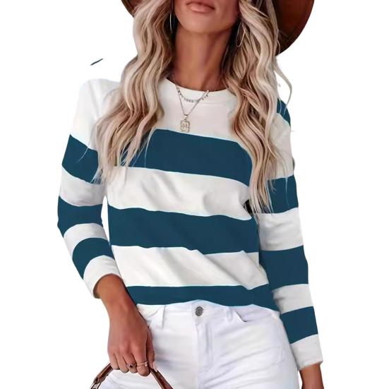 Женский пуловер, топы, цветные блоки, полосатый принт, круглый вырез, длинный рукав, толстовка, повседневная блузка, повседневная одежда