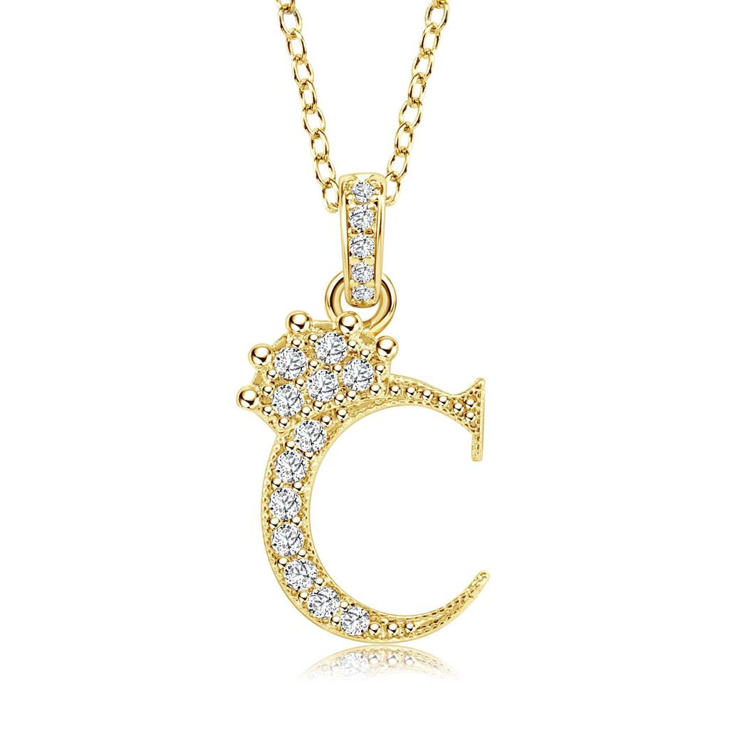 Gold-Plated Zircon Crown Letter Pendant Necklace - Women's Versatile Choker
