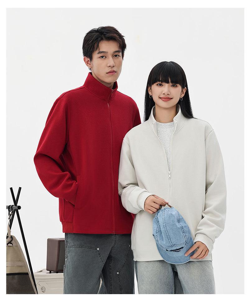 Heavyweight Stand Collar Zipper Jacket - Women's Trendy Autumn/Winter Loose Fit Hoodie, 380g, Solid Color, Drop Shoulder Design.