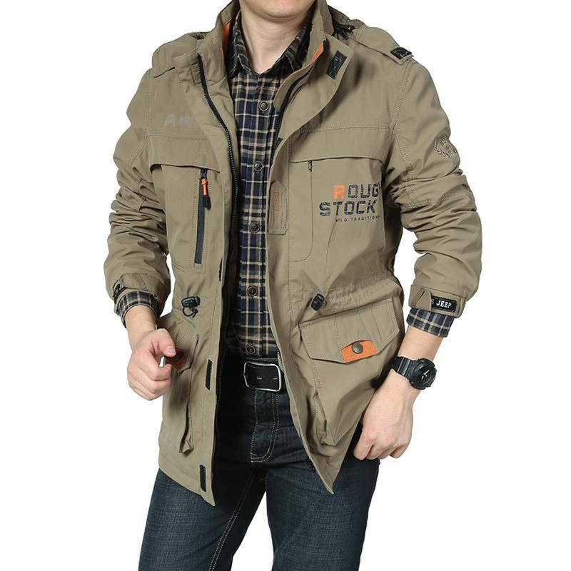 Spring and Autumn Men's Casual Jacket Outdoor Military Jacket Mountaineering Suit Large Size Loose Medium and Long Jacket