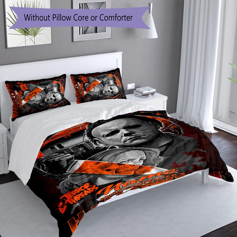 3pcs Custom Name Michael Myers Set,Includes 1 Duvet Cover and 2 Pillowcases,All-season Bedroom Decor