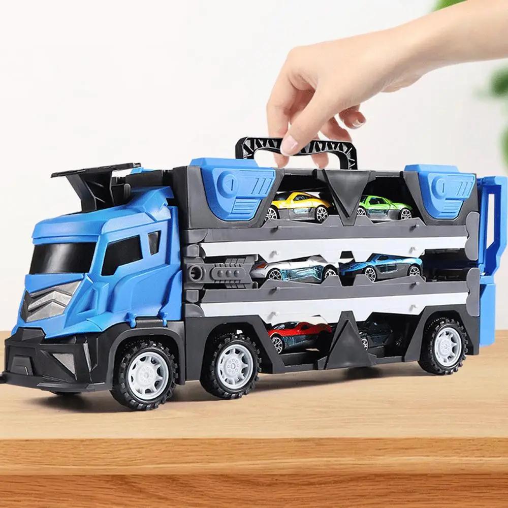 Ejector Container Truck Folding Track Engineering Car Alloy Car Children's Toy Pull-Back Car Toy Christmas Gifts