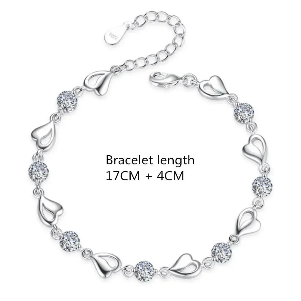 Браслет из стерлингового серебра 925 пробы в форме сердца с цирконами для женщин Ретро Корейские браслеты-шармы с синими кристаллами Оригинальные Вечерние ювелирные изделия Подарок