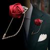 1Pcs High-grade Ribbon Men Rose Flower Golden Leaf Fashion Brooch Pin Suit Lapel Men Wedding Boutonniere Brooch Jewelry