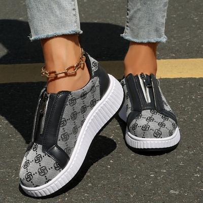 Женские слипоны, парусиновые повседневные туфли на молнии спереди, удобные лоферы больших размеров