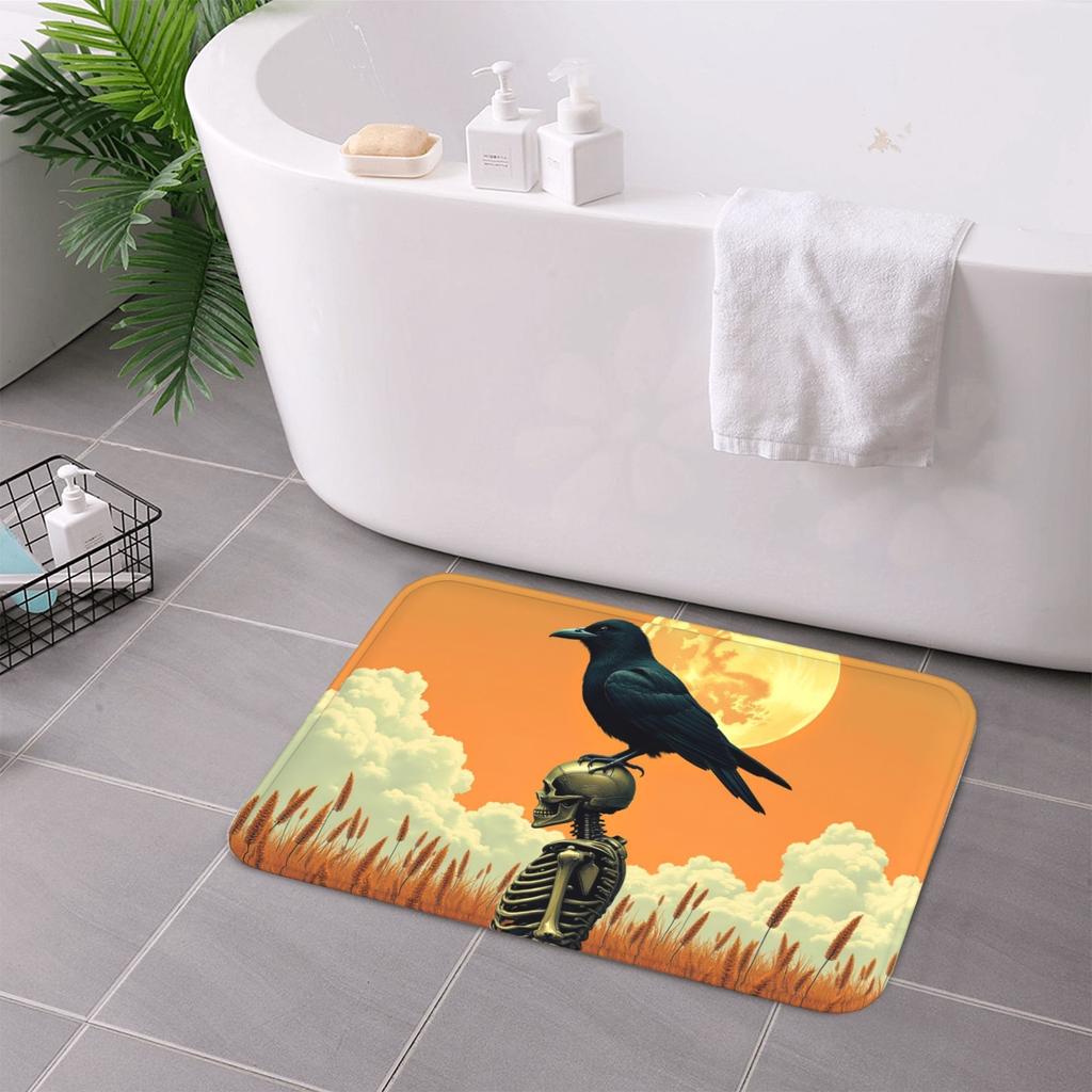 1PC Halloween Crow Skull Kitchen Rug Non-Slip Door Mat Pop design Bathroom Rug Bath Mat Carpet for Home Sink Laundry Decor