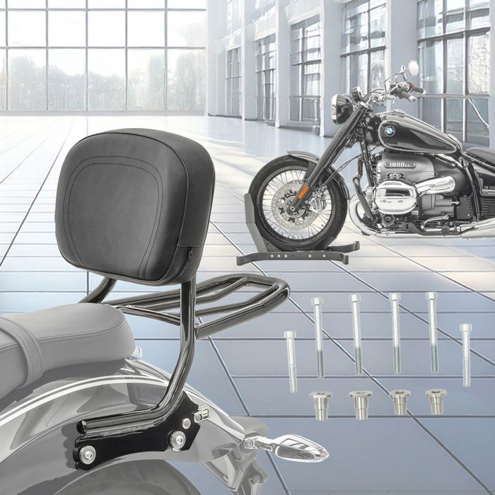 Set Sissybar amovible avec porte-bagages et dossier + kit d'adaptation compatible avec BMW R18 20-25 noir