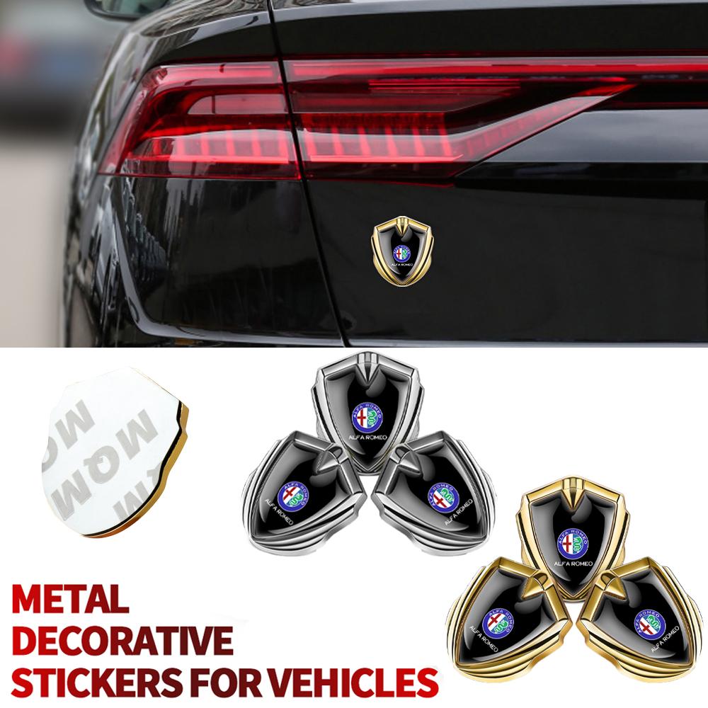 JKQDU1 1PCS New 3D Metal Car Side Fender Sticker Shield Emblem Badge Logo For Alfa Romeo Sportiva 159 156 Stelvio 147 Auto Accessories