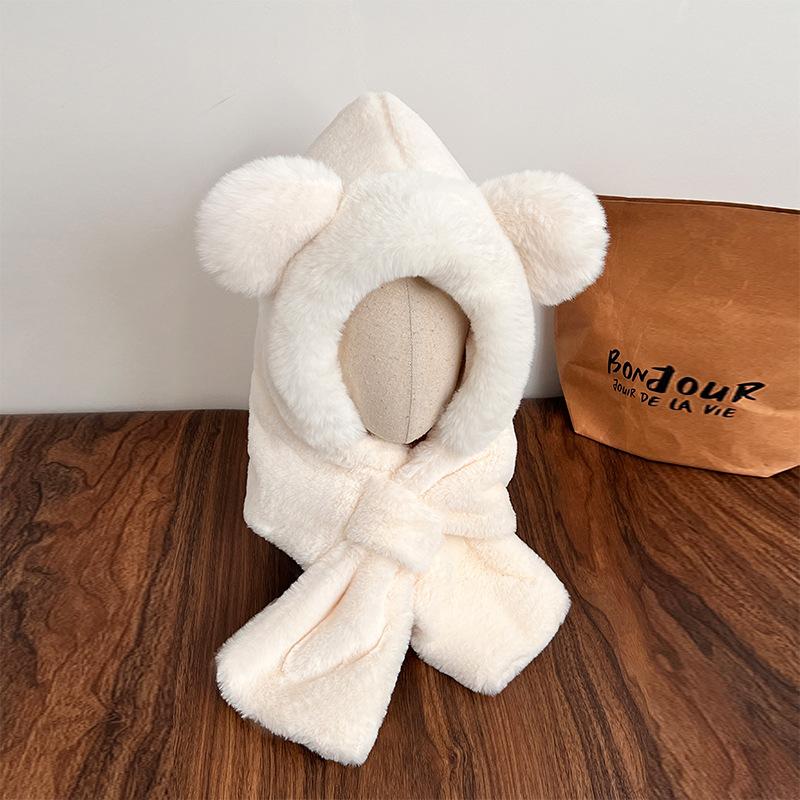 Шапка-медведь, шарф, интегрированный осенне-зимний плюшевый утолщенный шарф, симпатичная защита ушей, теплая зимняя шапка, защищающая от холода