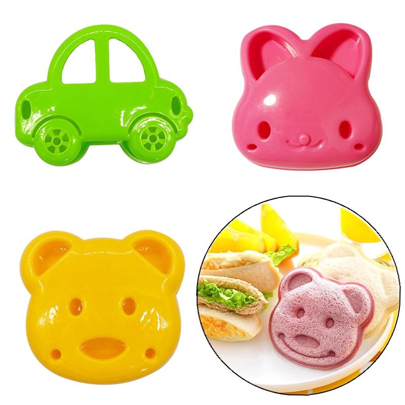 3pcs Sandwich Cutter Mini Cartoon Rabbit Bear Car Bread Knife Sandwich Cutter Sealer For Kids Bento Lunch Baking Mold