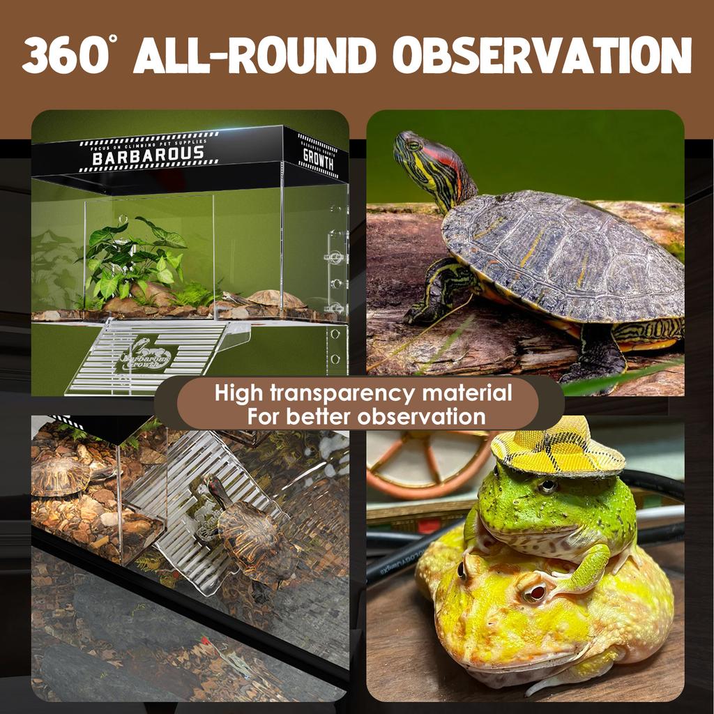 Turtle Basking Platform PC Turtle Sunbathing Warm Room with Nonslip Ramp Adjustable Height Transparent Turtle Tank Accessories