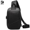 Новая мужская модная противоугонная диагональная сумка на одно плечо в европейском и американском стиле с зарядкой через USB, повседневная однотонная мягкая нагрудная сумка среднего размера