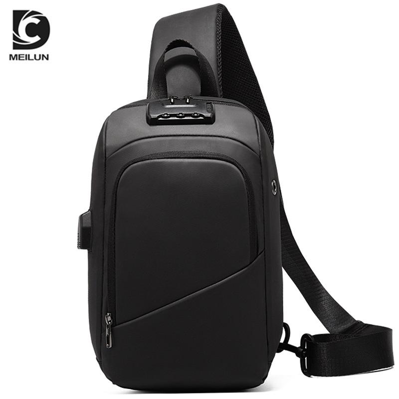 Новая мужская модная противоугонная диагональная сумка на одно плечо в европейском и американском стиле с зарядкой через USB, повседневная однотонная мягкая нагрудная сумка среднего размера