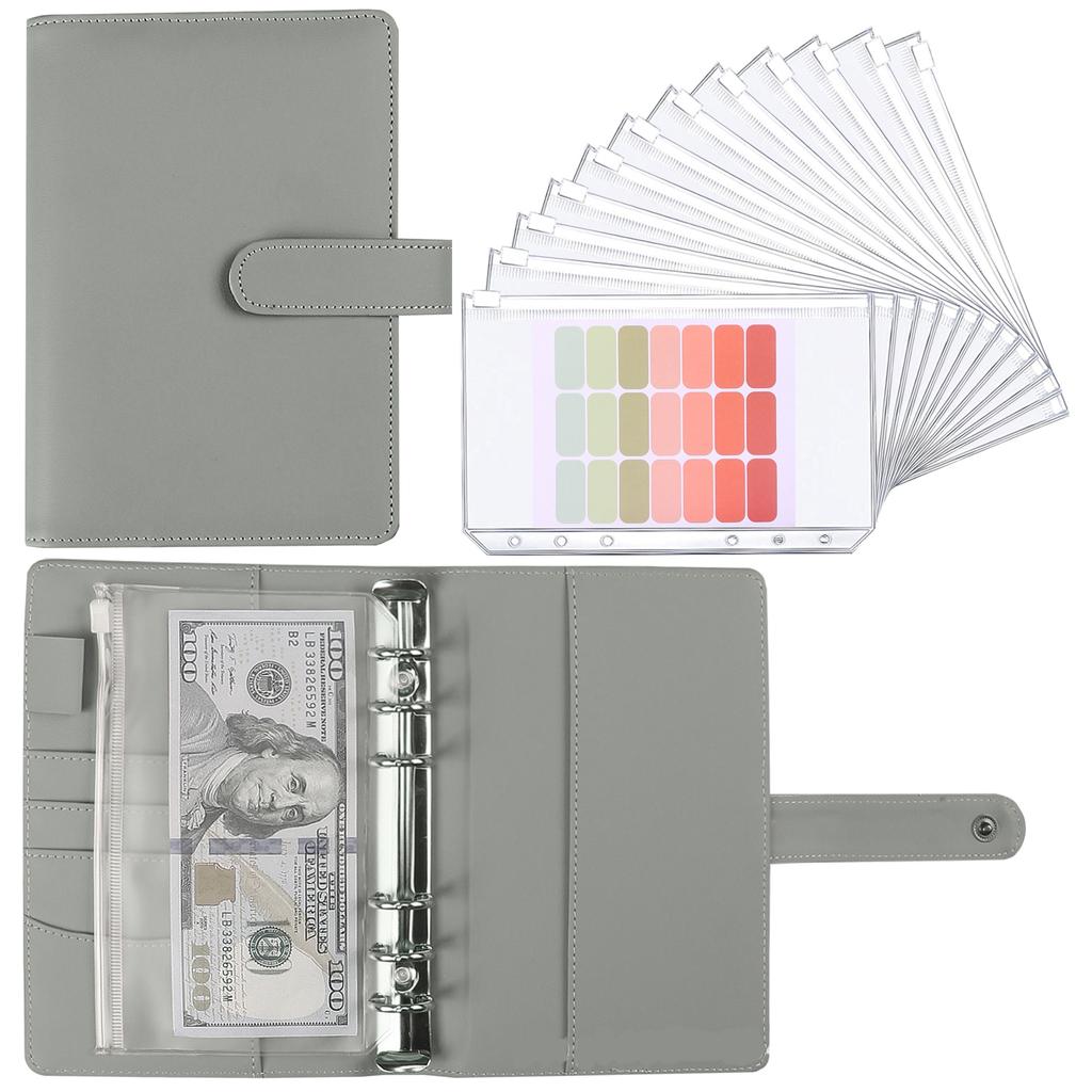 A5 A6 Budget Spiral Binder 6 Ring Loose-Leaf PU Leather Planner Notebook with Cash Envelopes