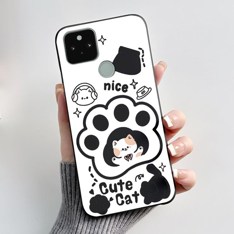 Чехол для Google Pixel 4A 5G Чехол Эстетичный Модный Милый Мультяшный Кот Астронавт Черный Мягкий ТПУ Силикон Ударопрочный Задняя Крышка