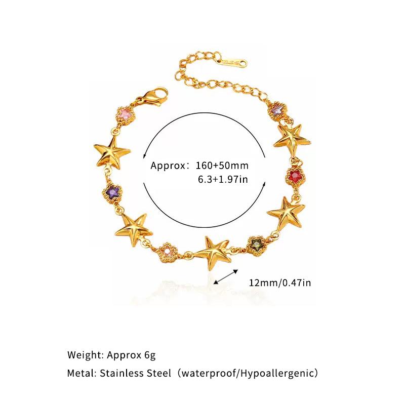 SA Jewelry Trendy Alloy 18K Gold Star Stainless Steel Bracelet with Multicolored Zircon for Women's Gift Fashion & Bangles