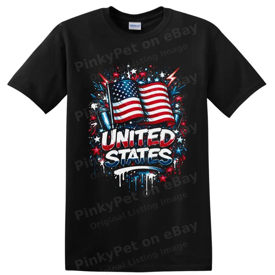 United States Flag Patriotic T Shirt w/ Stars Stripes Fireworks Tee Gift July