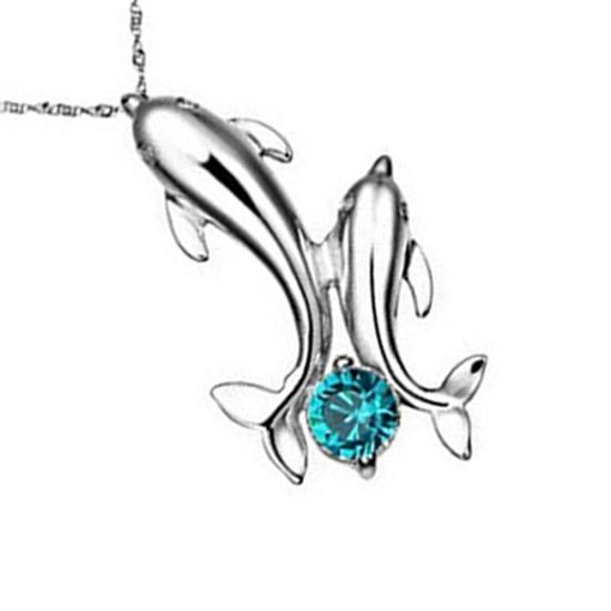 Милая посеребренная подвеска-шарм с двумя дельфинами, цепочка-ожерелье, женское украшение
