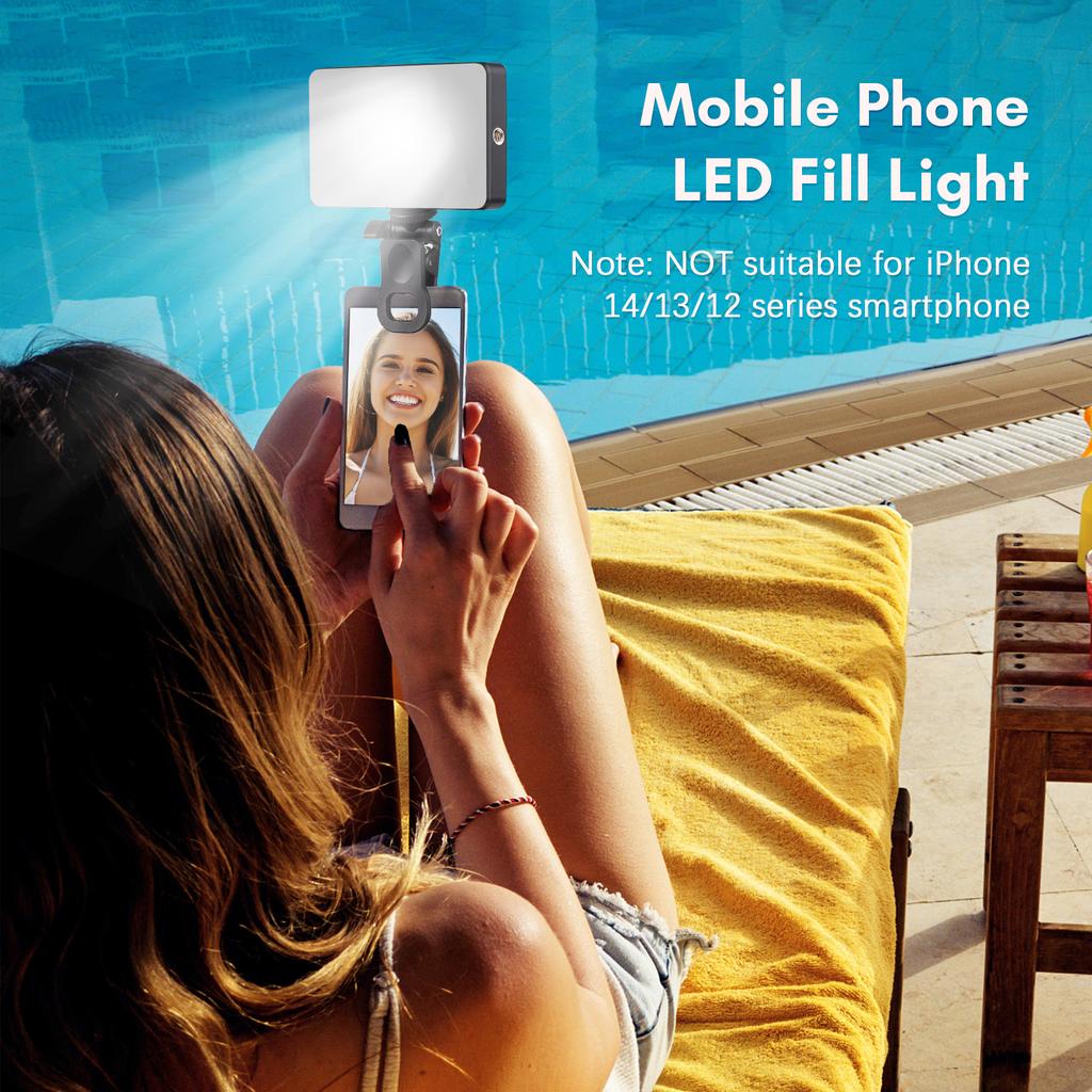 Andoer Карманная светодиодная видеолампа W140 с зажимом для мобильного телефона, заполняющая лампа для планшетного компьютера, видеоконференции