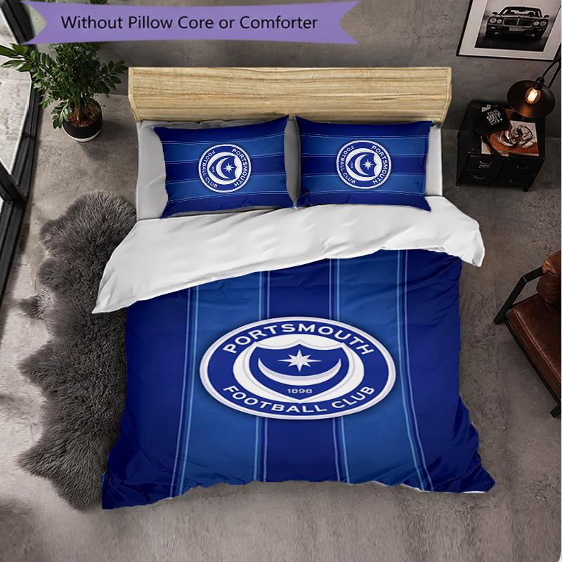 Portsmouth FC Themed Bedding 3Pcs Duvet Cover Set Decorative Bed Linen For Teen Room Home Decoration