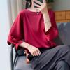 2025 Spring/Summer Women's Silk Satin Round Neck Seven-Sleeve Loose Top