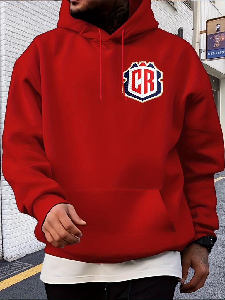 Heavyweight hoodie - Black Pullover Sweatshirt with Blue & Red CR Graphic
